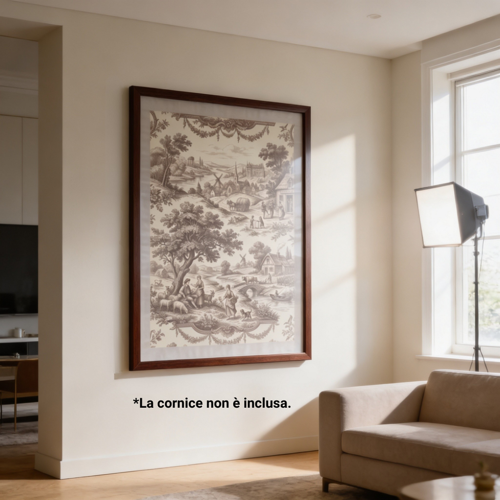 Stampa Pastorale Toile de Jouy: Campagna Francese in Bordeaux 50x70 cm POSTER
