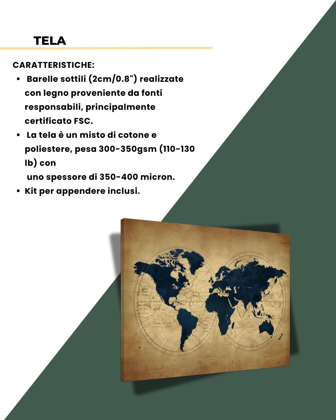 Mappa Antica del Mondo 100x70cm