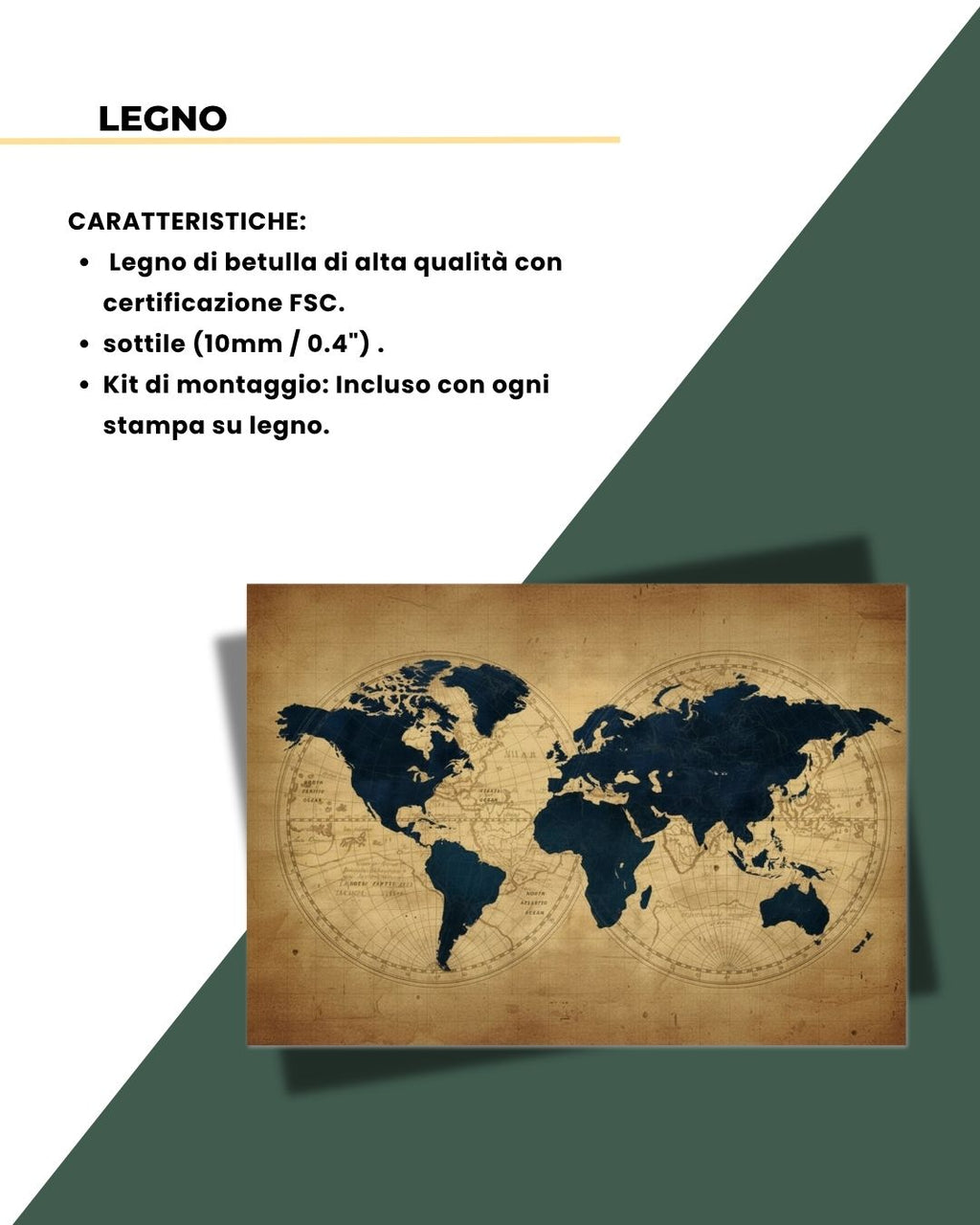 Mappa Antica del Mondo 100x70cm