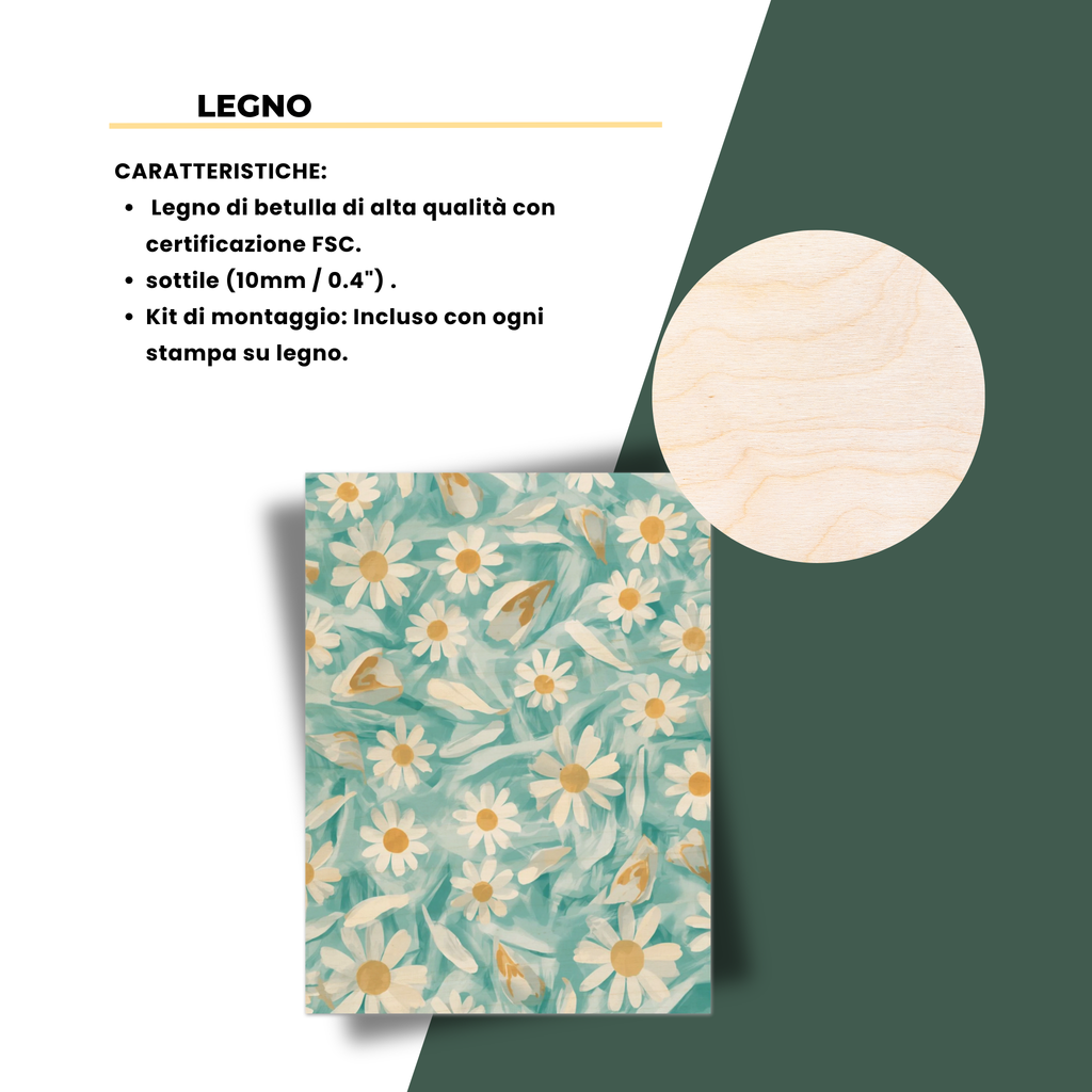 Soffio di Margherite Stampa su Legno 30x40cm