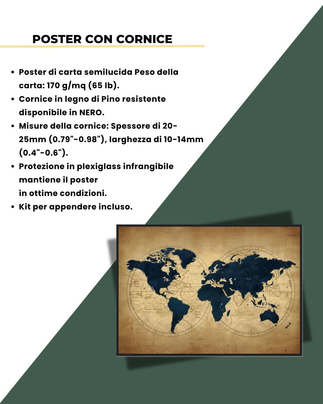 Mappa Antica del Mondo 100x70cm