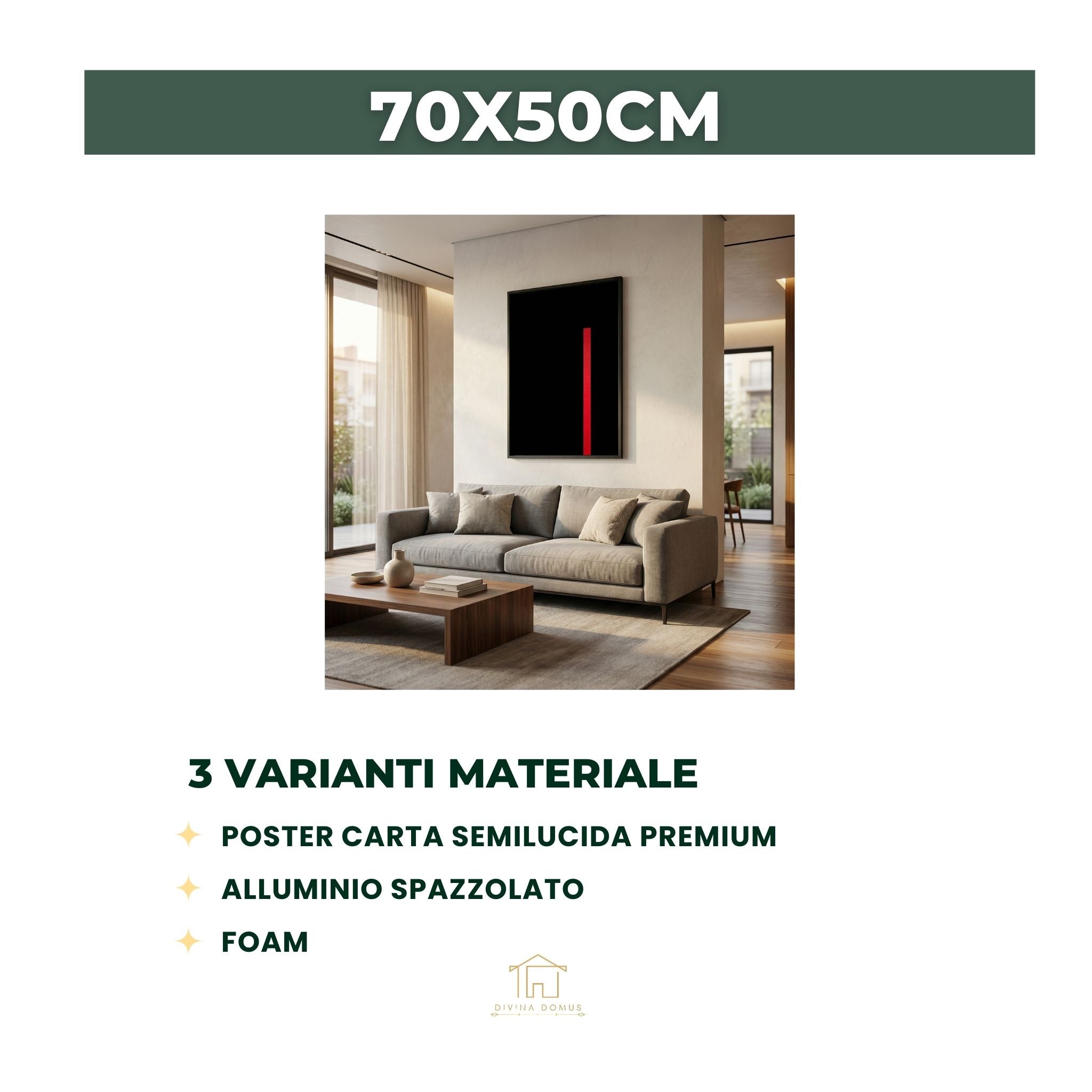 Fiamma Verticale su Notte Eterna 50X70CM ALLUMINIO SPAZZOLATO