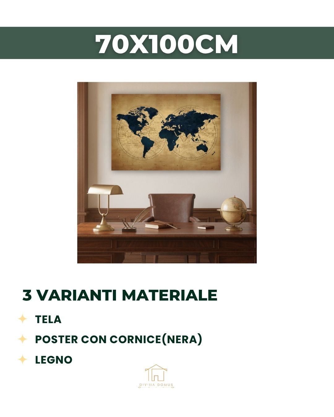 Mappa Antica del Mondo 100x70cm