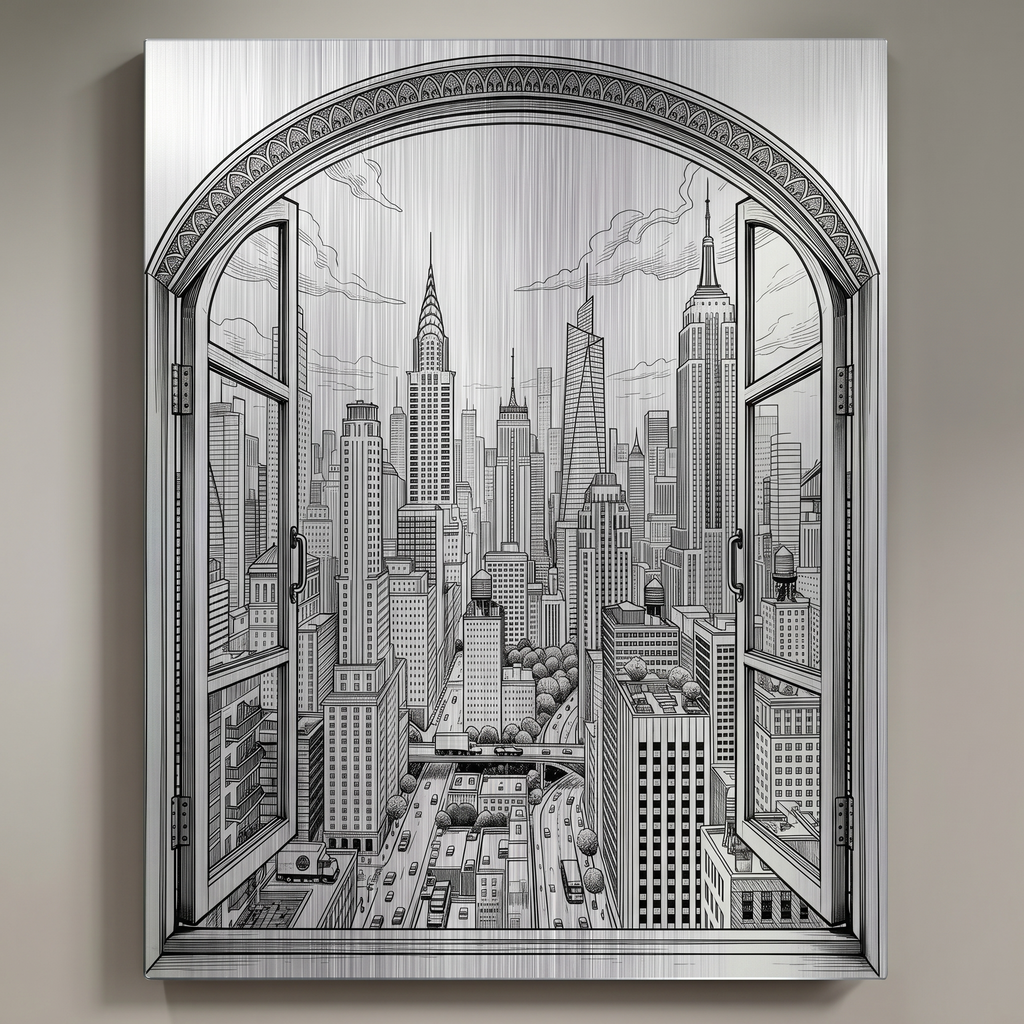 Finestra sulla città 40x60 cm alluminio spazzolato