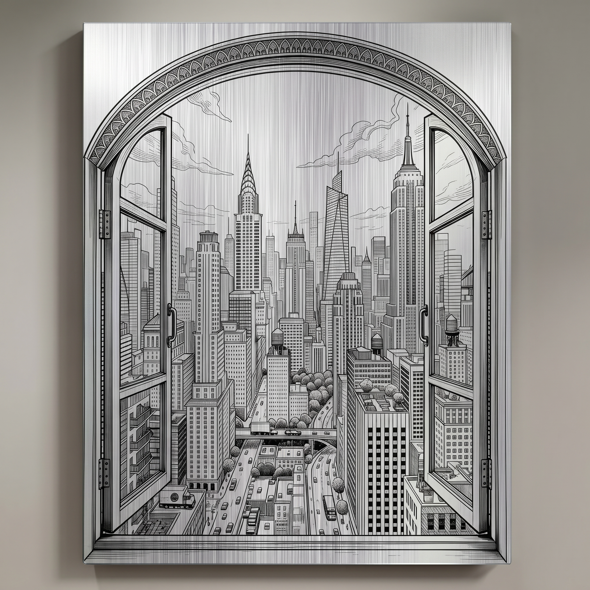 Finestra sulla città 40x60 cm alluminio spazzolato
