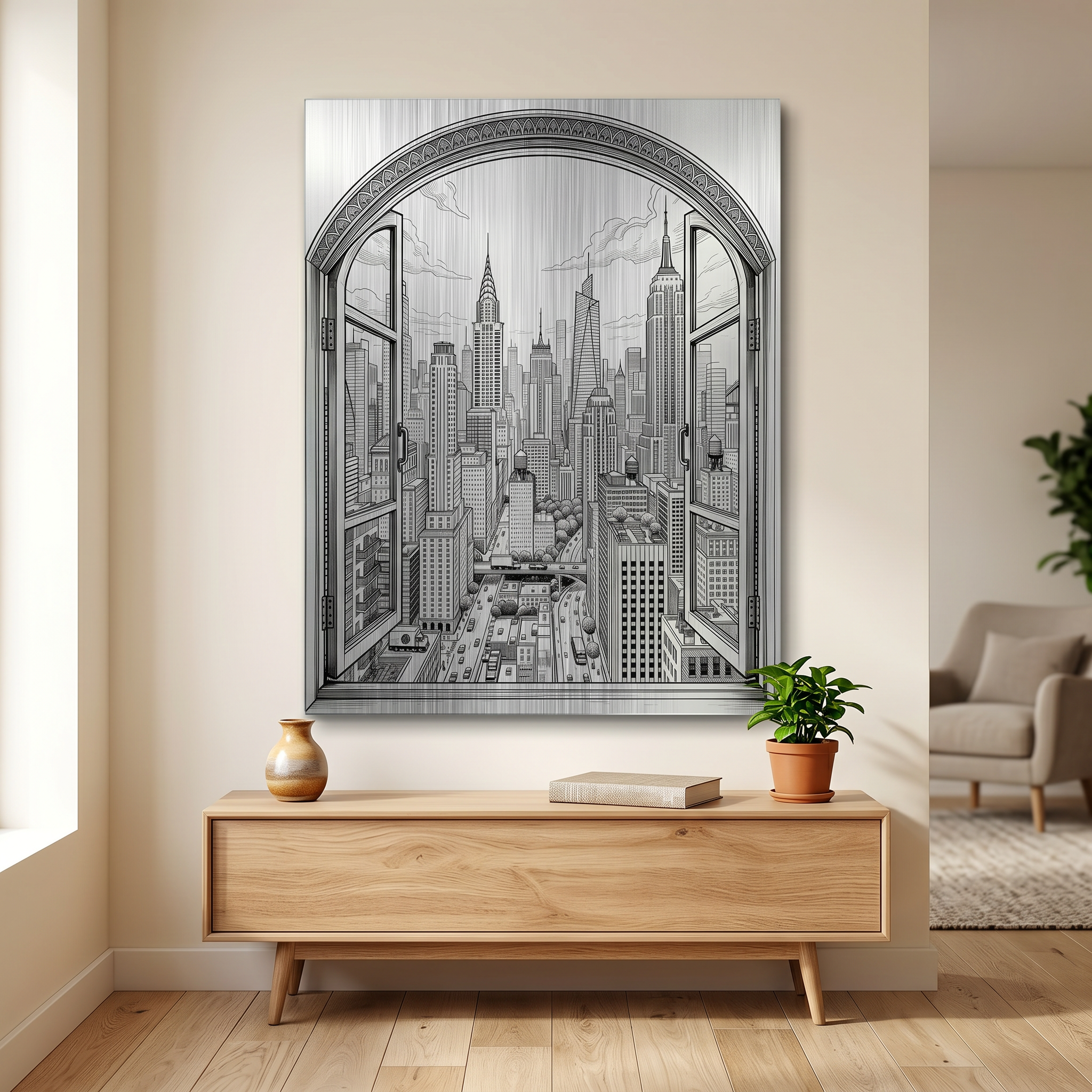 Finestra sulla città 40x60 cm alluminio spazzolato