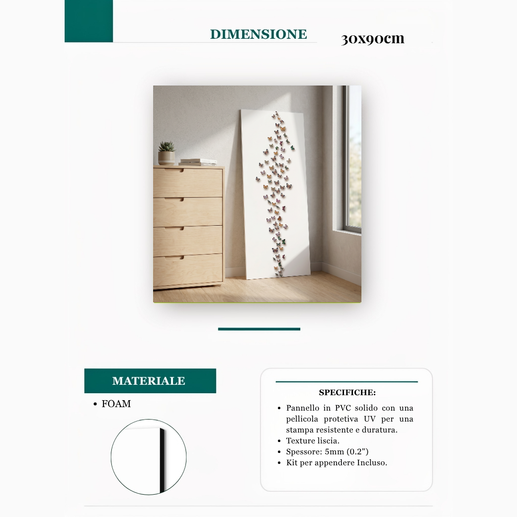 Le farfalle 30x90cm Alluminio o Foam