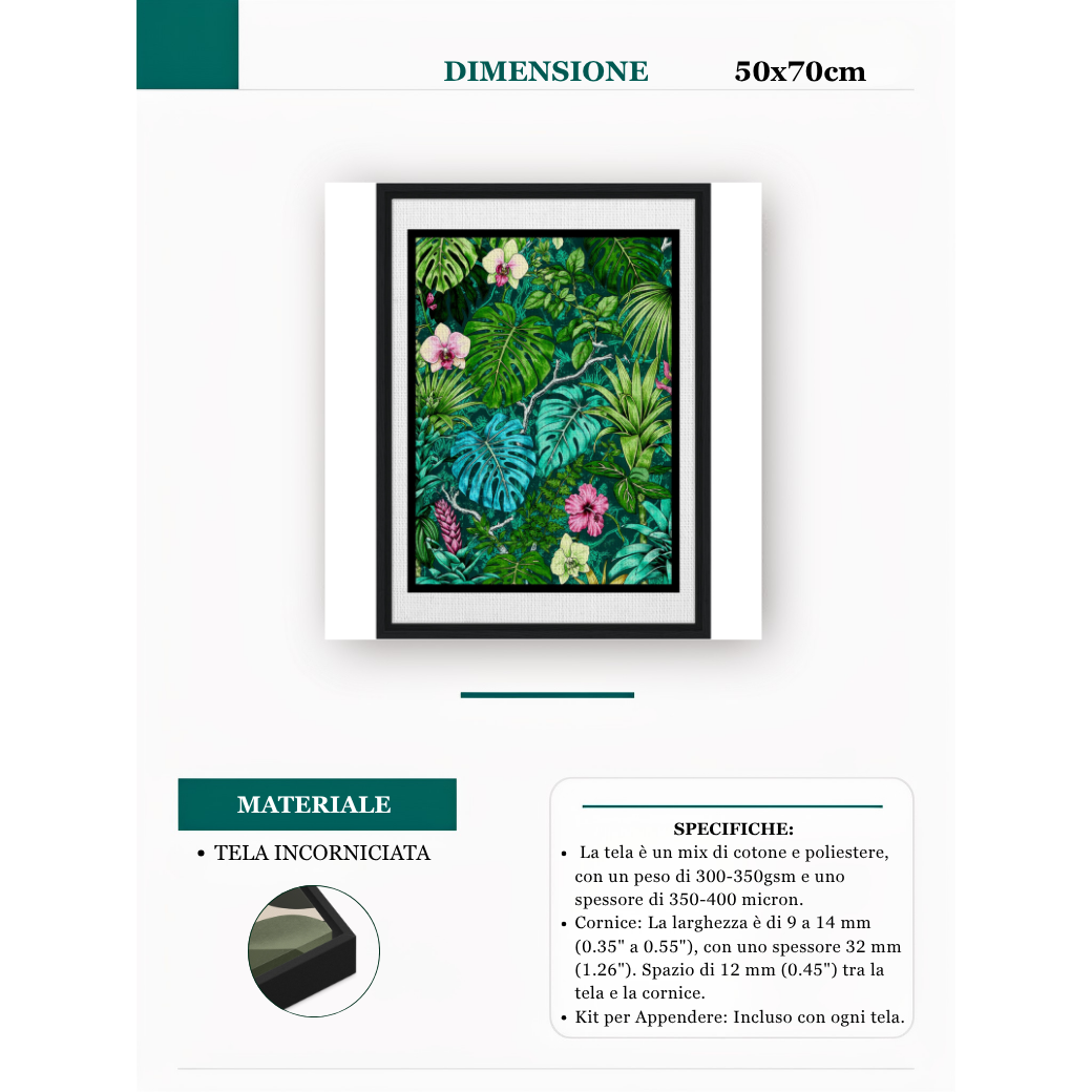 Oasi Esotica: Stampa Botanica 50x70 cm Tela incorniciata