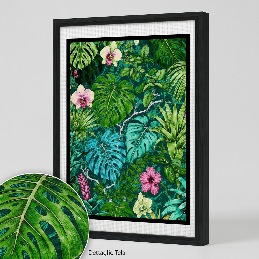 Oasi Esotica: Stampa Botanica 50x70 cm Tela incorniciata